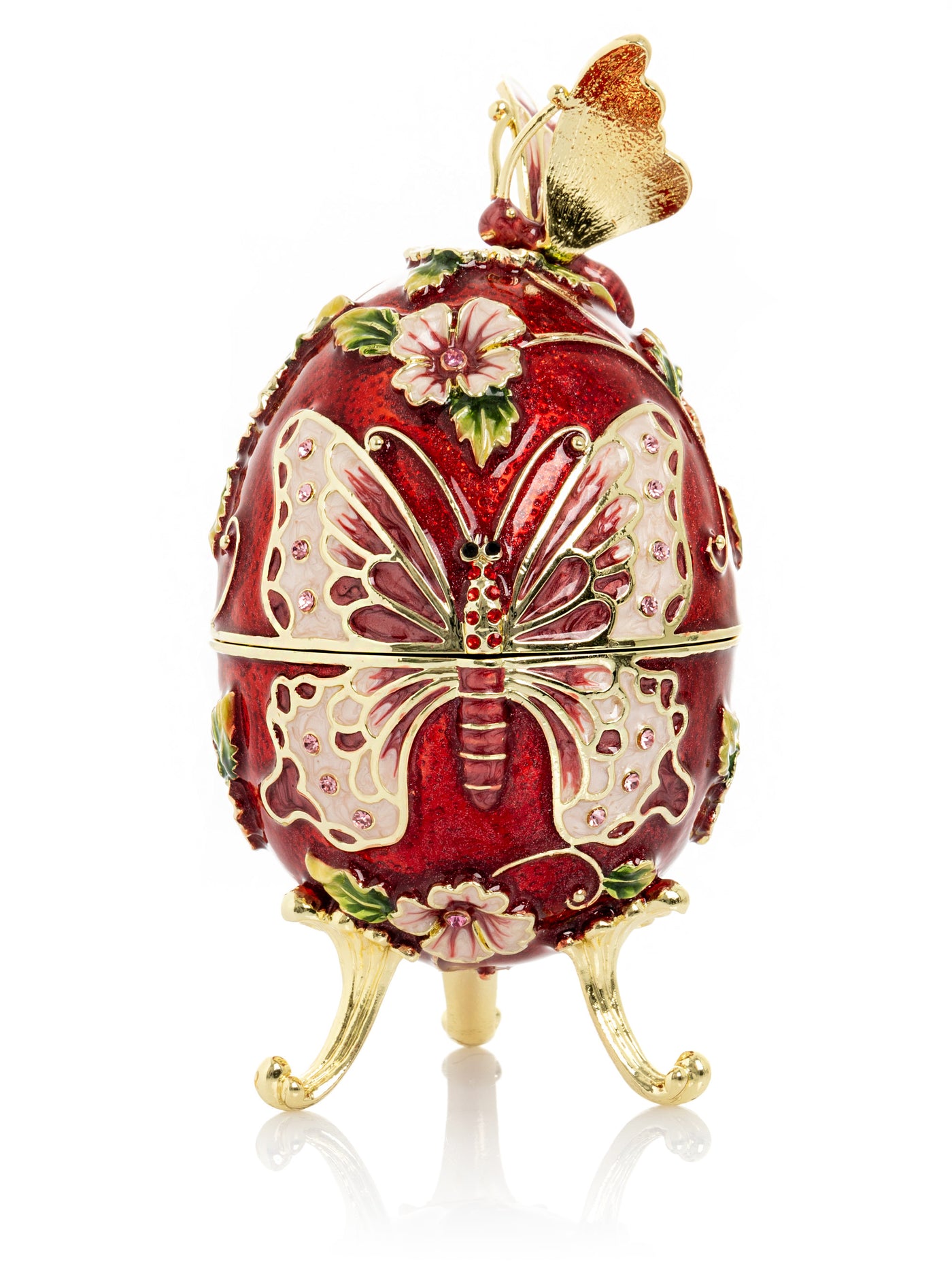 Keren Kopal Red Faberge Egg with Flowers and Butterfly