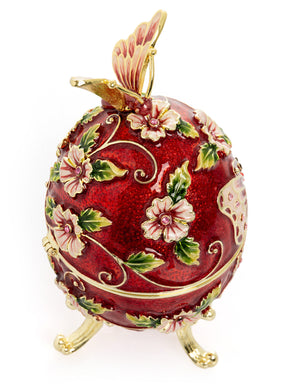 Red Faberge Egg with Flowers and Butterfly