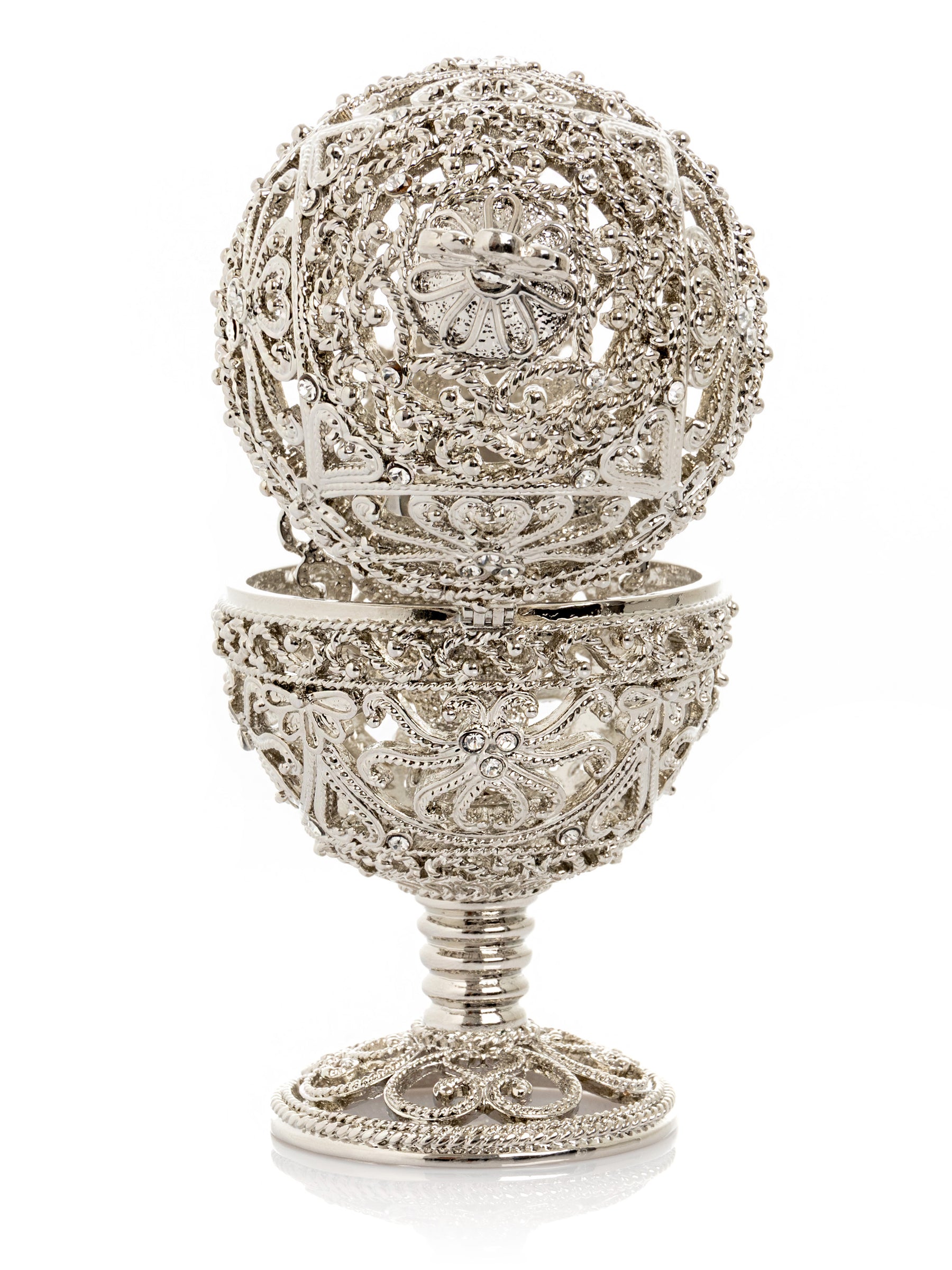 Keren Kopal Silver Faberge Egg with Clock Inside