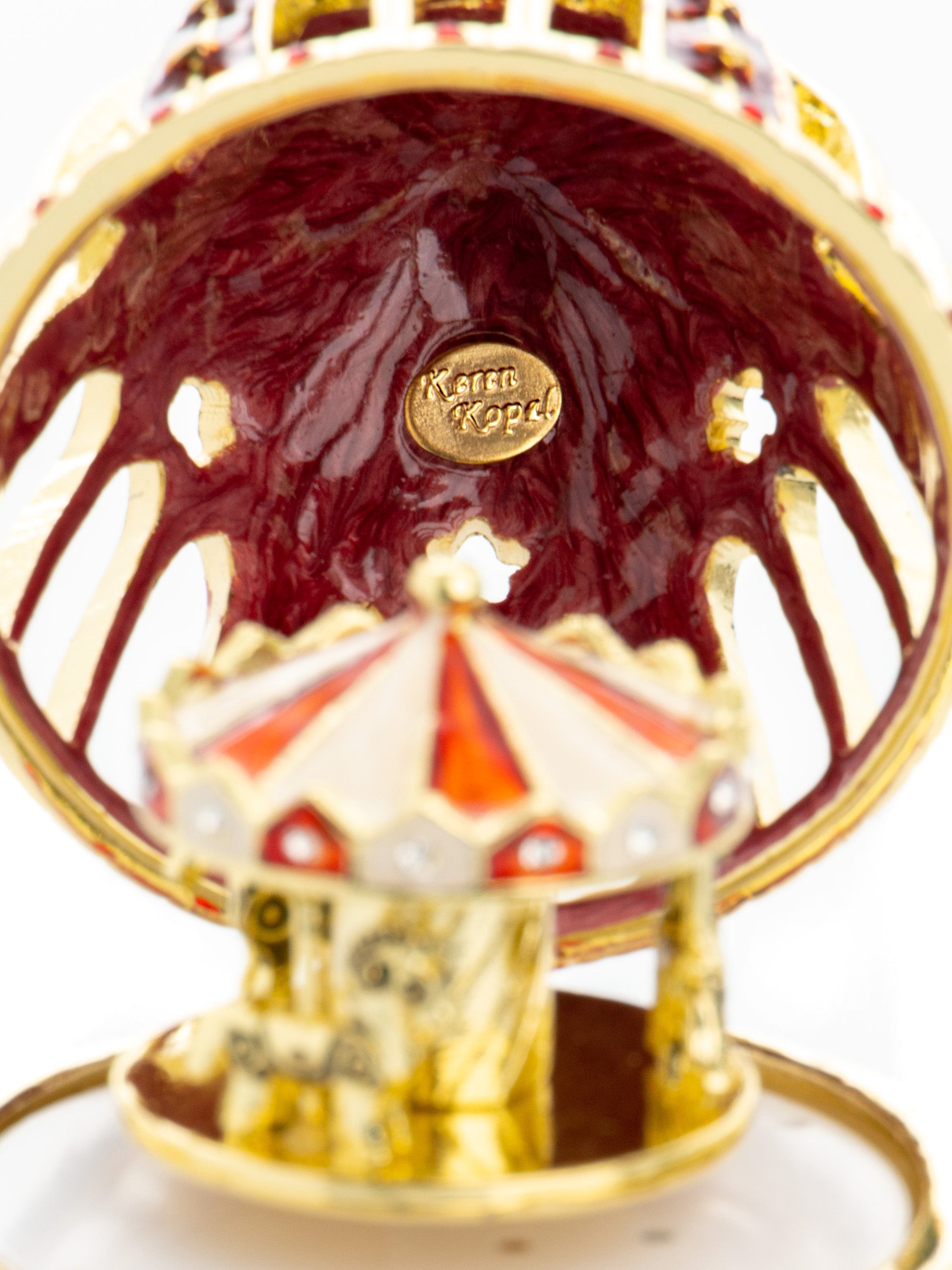 Keren Kopal Red Faberge Egg with Horse Carousel Surprise Inside