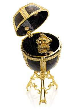 Black & Gold Egg with a Gold crystals Elephant