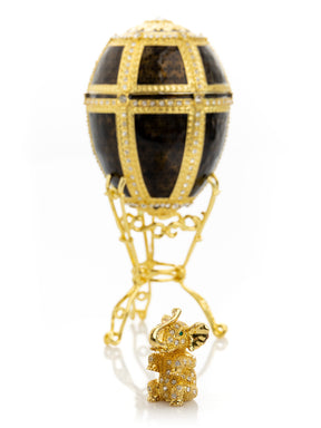 Black & Gold Egg with a Gold crystals Elephant