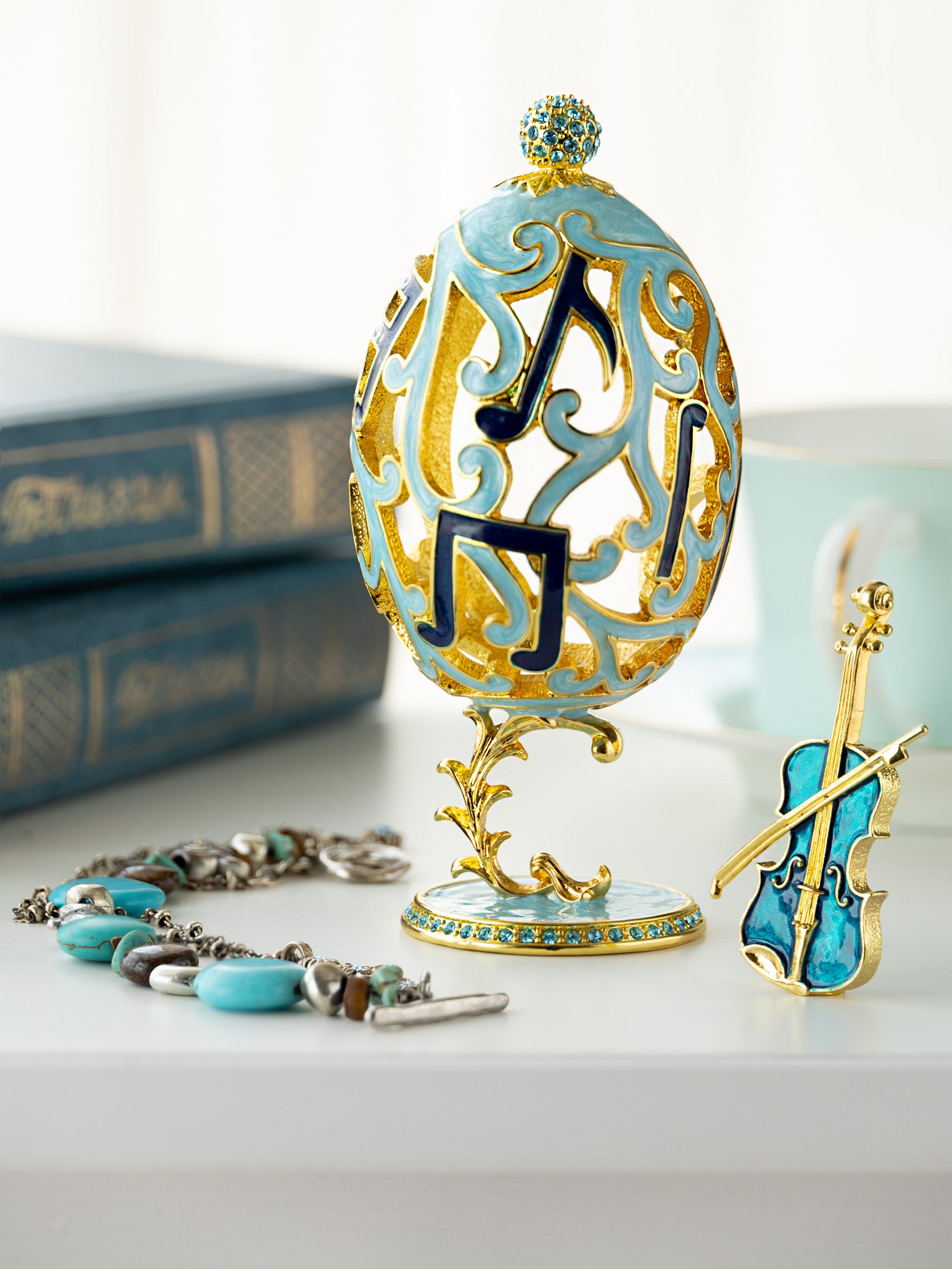 Treble Clef Faberge Egg with Violin Surprise