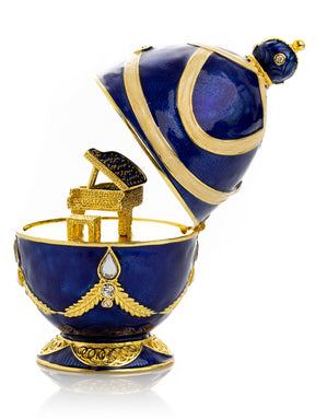 Blue Faberge Egg with Golden Piano Surprise
