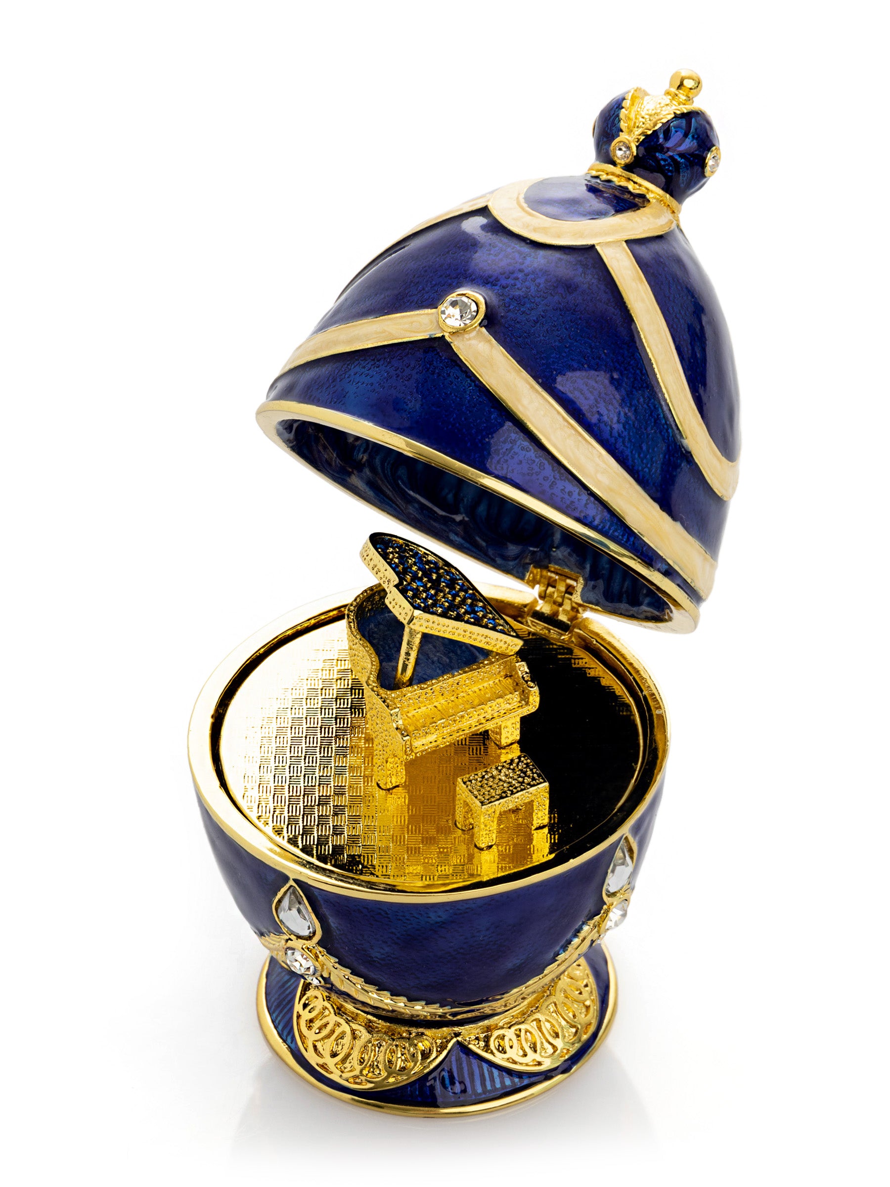 Blue Faberge Egg with Golden Piano Surprise