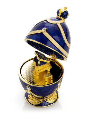 Blue Faberge Egg with Golden Piano Surprise