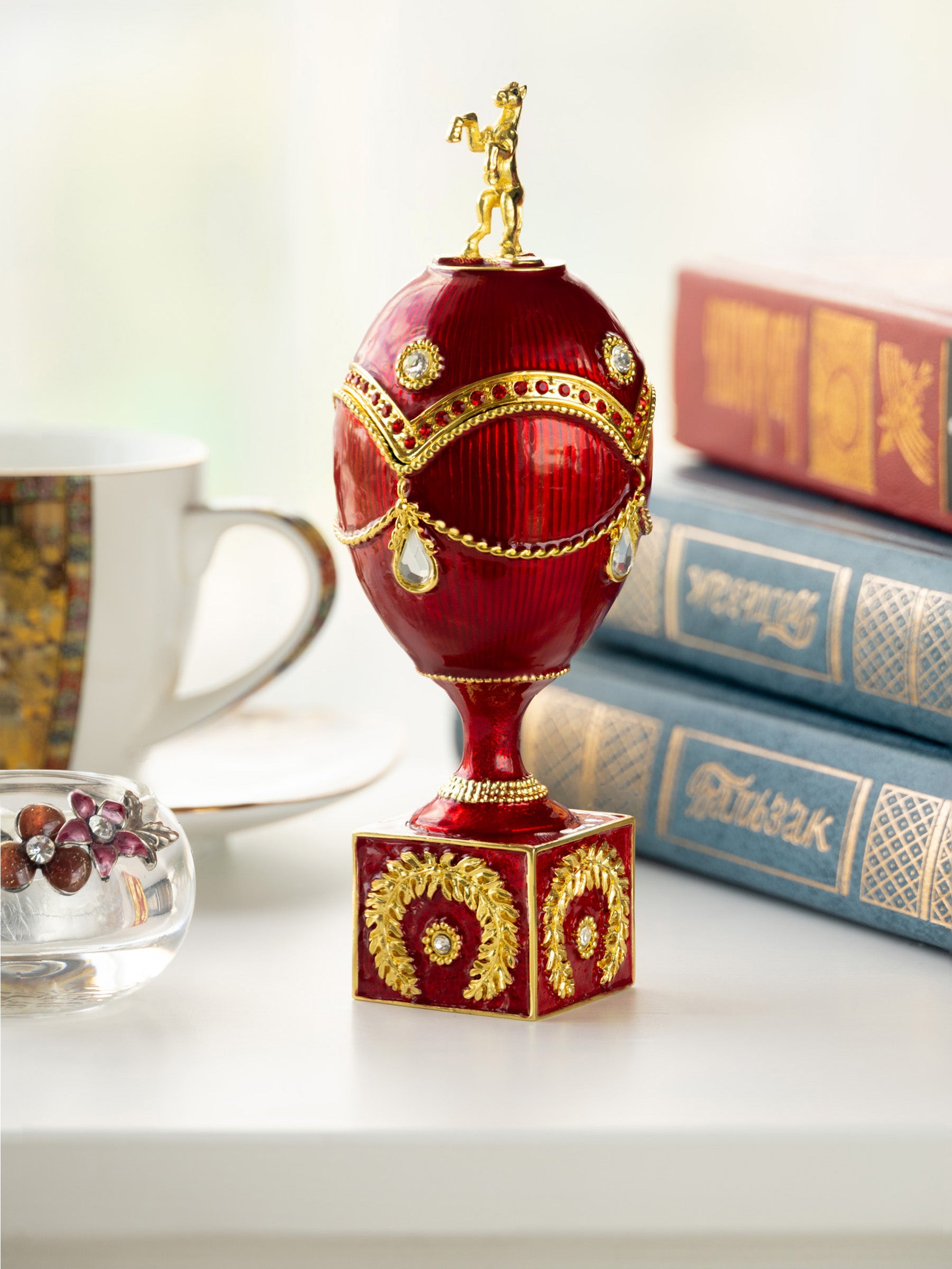 Red Faberge Egg with Gold Horse