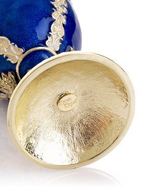 Keren Kopal Luxurious Blue-Gold Egg with Clock with Dragon Pedestal and Bird Ornament