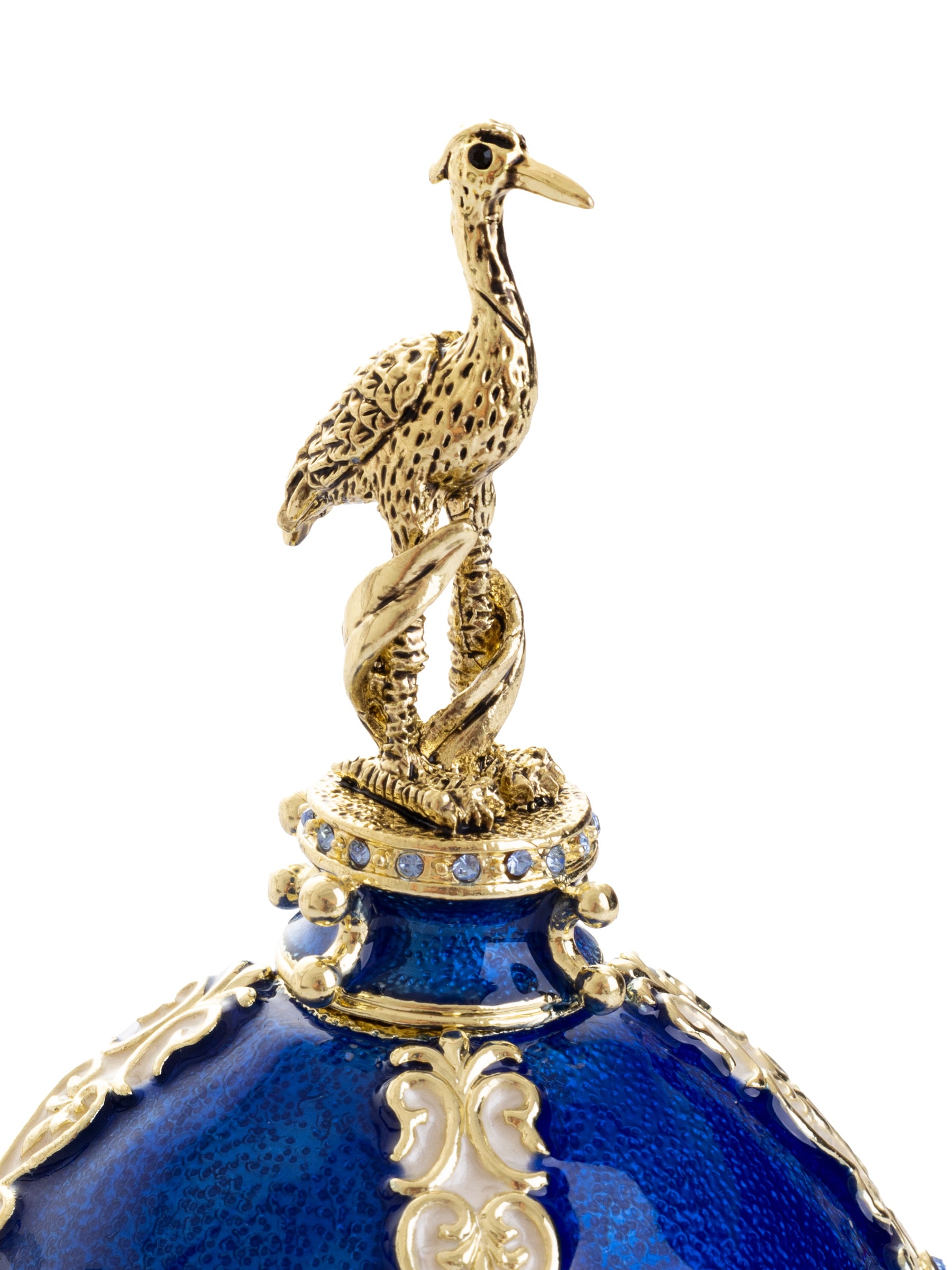 Keren Kopal Luxurious Blue-Gold Egg with Clock with Dragon Pedestal and Bird Ornament