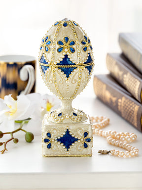 Keren Kopal Pearl Beige Faberge Egg with Swan Hidden compartment