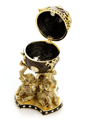 Keren Kopal Regal Brown and Gold Enamel Egg with Elephant Pedestal