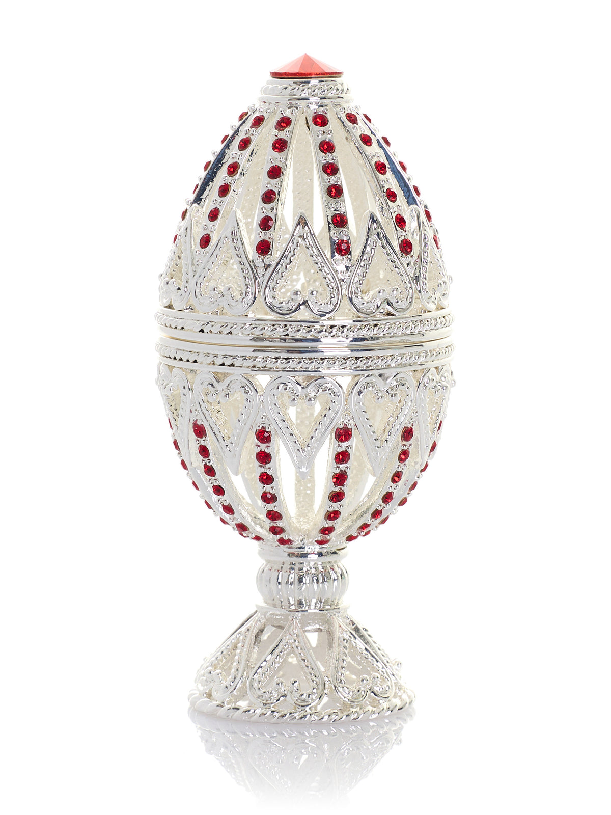 Keren Kopal Silver Easter Egg with Red Crystals & Hearts