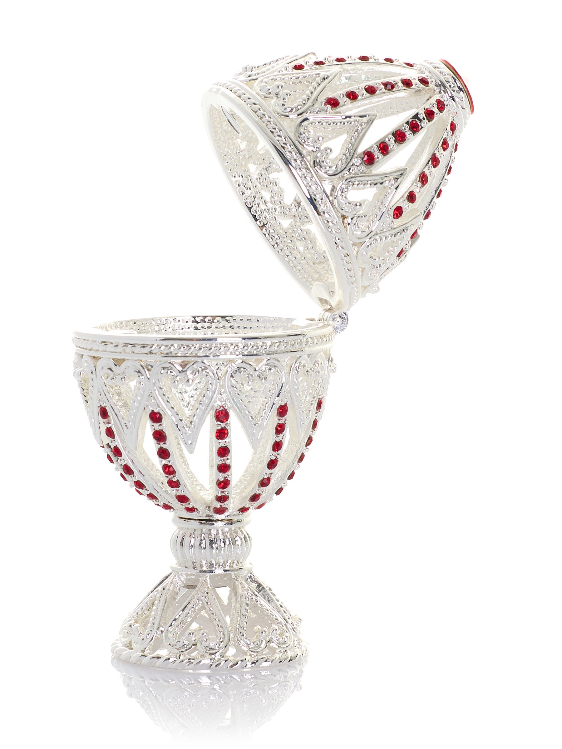 Keren Kopal Silver Easter Egg with Red Crystals & Hearts