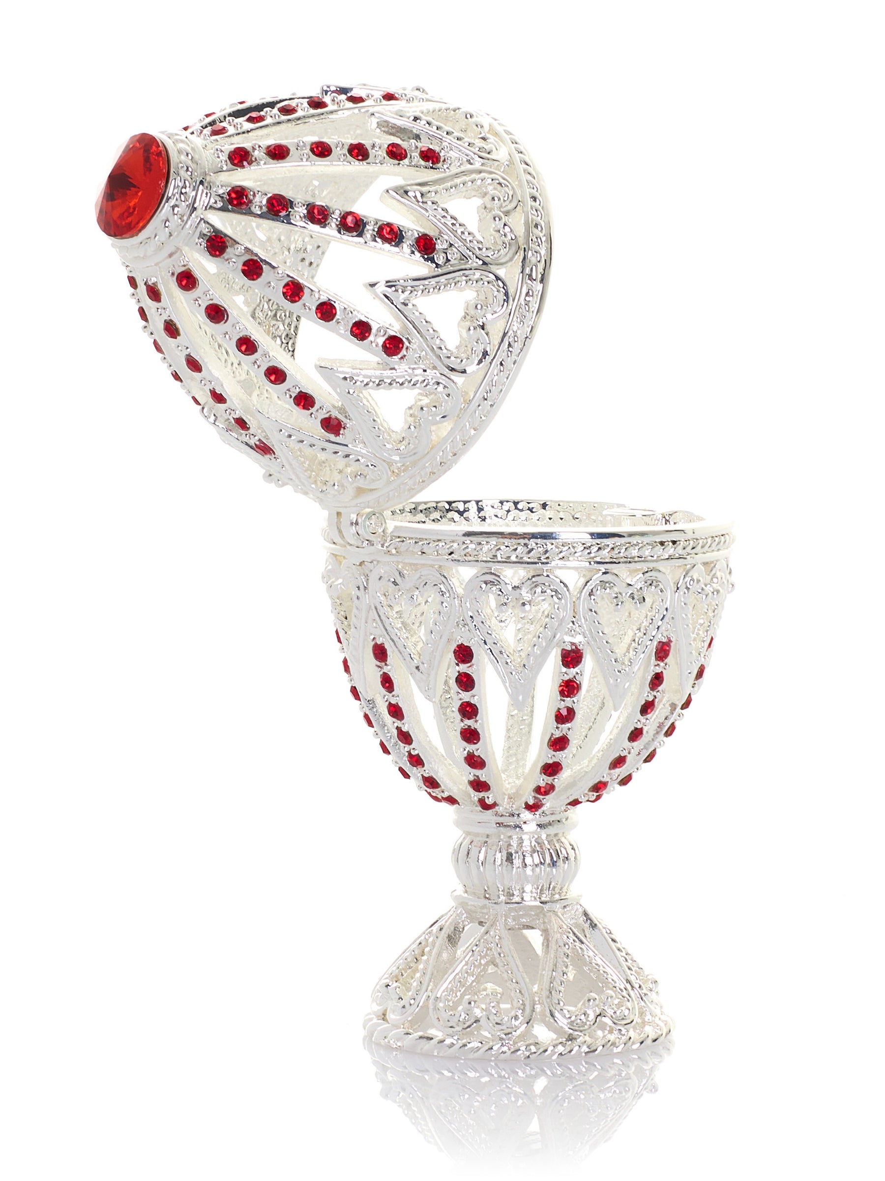 Keren Kopal Silver Easter Egg with Red Crystals & Hearts