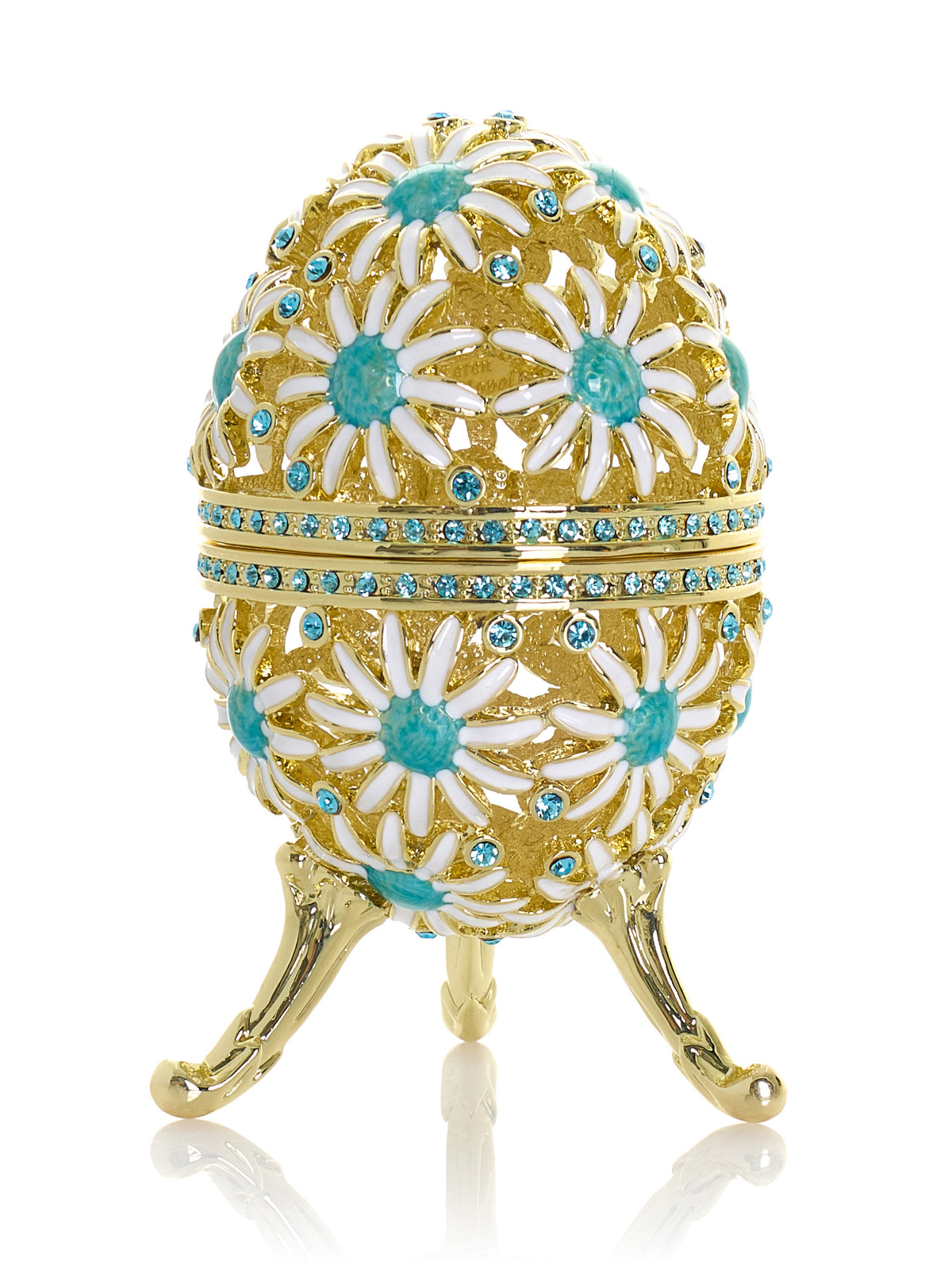Keren Kopal Gold Easter Egg with Blue and White Flowers