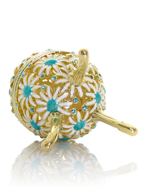 Keren Kopal Gold Easter Egg with Blue and White Flowers