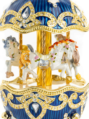 Keren Kopal Blue Wind up Horse Carousel Faberge Egg