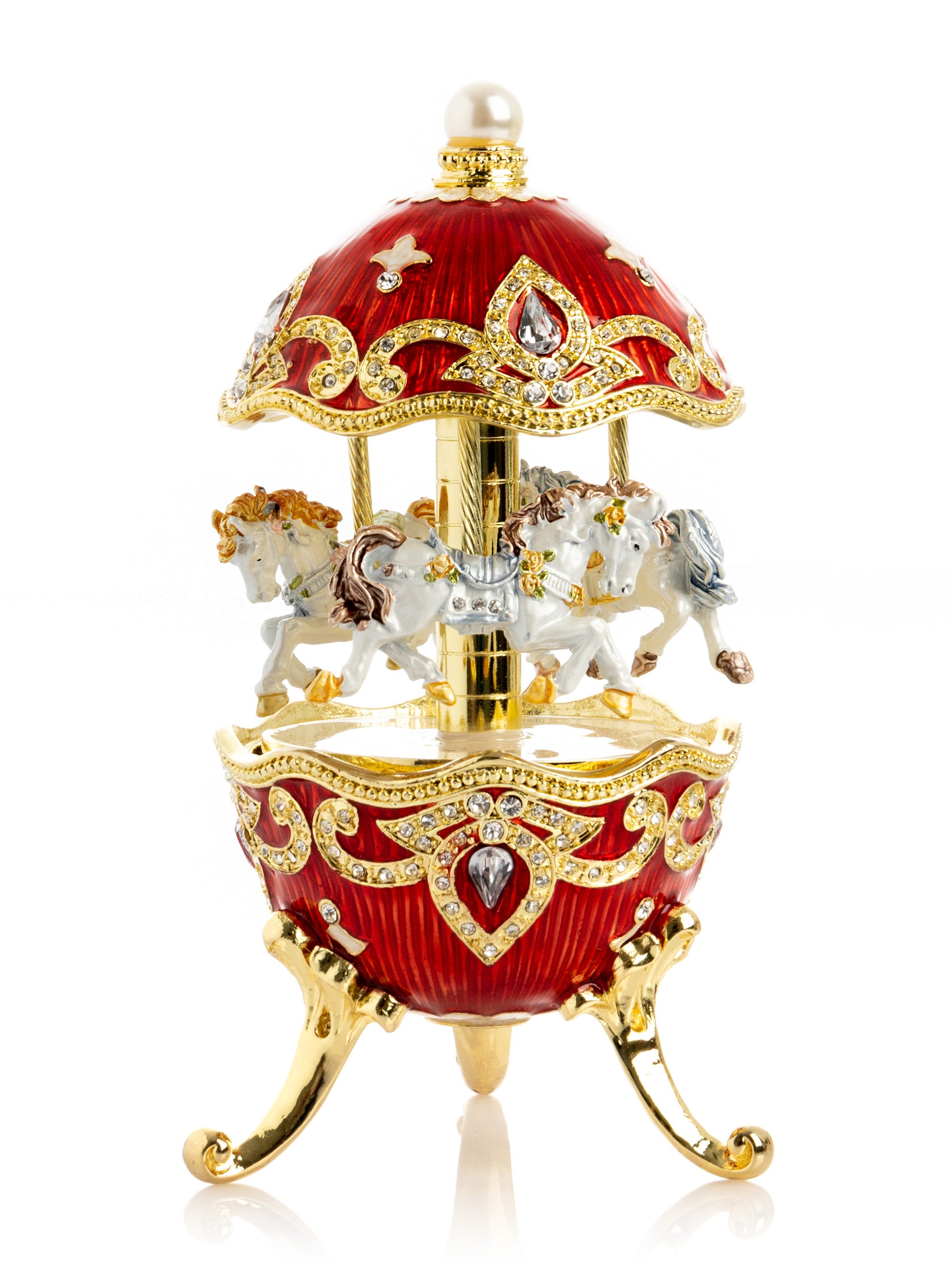 Keren Kopal Red Wind up Horse Carousel Faberge Style Egg