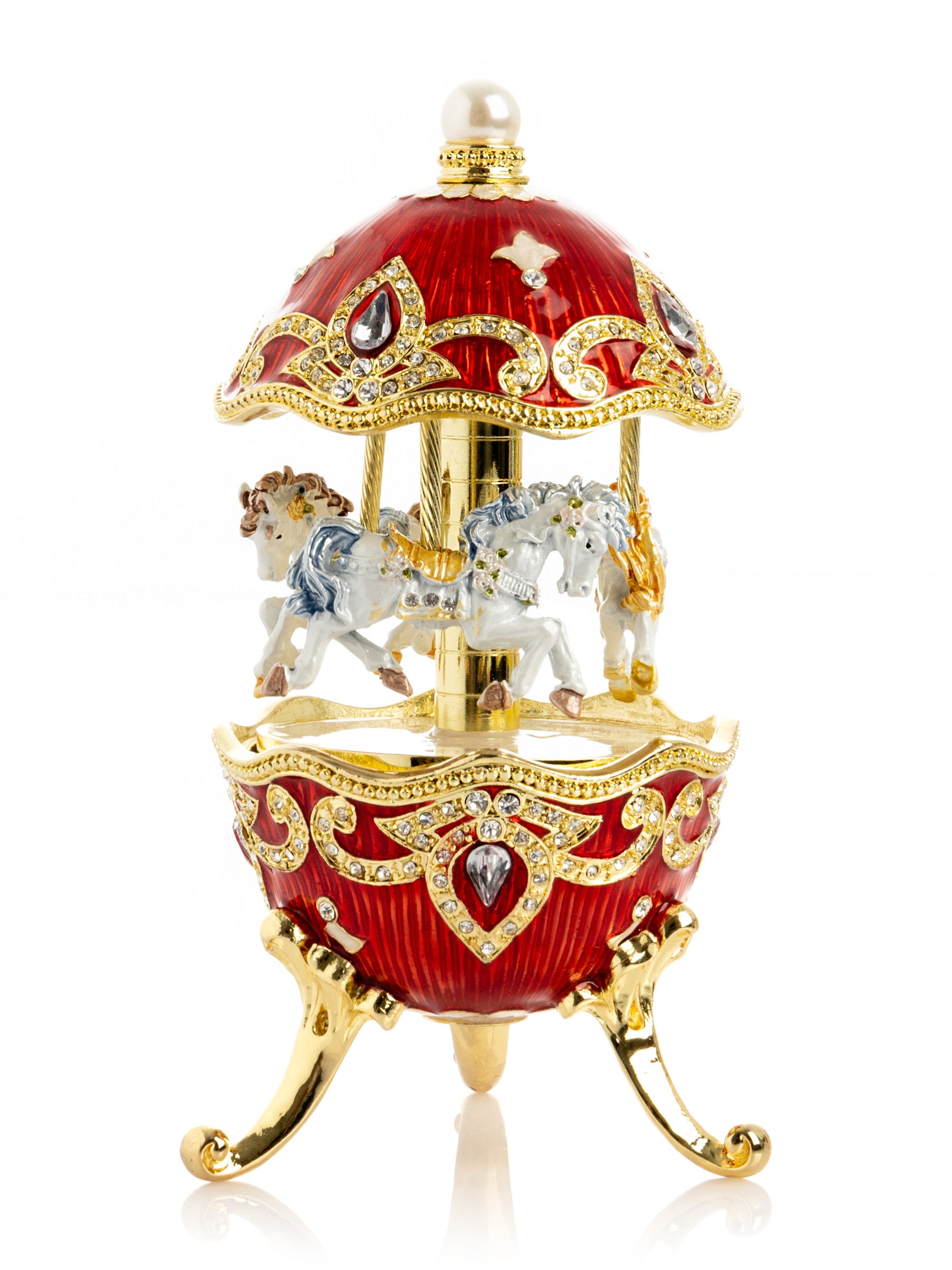 Keren Kopal Red Wind up Horse Carousel Faberge Style Egg