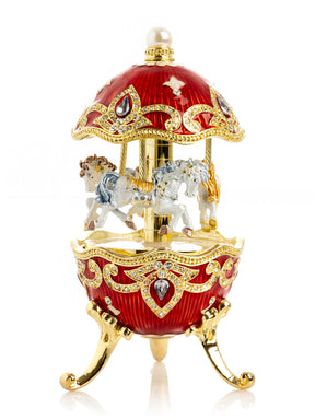 Keren Kopal Red Wind up Horse Carousel Faberge Style Egg