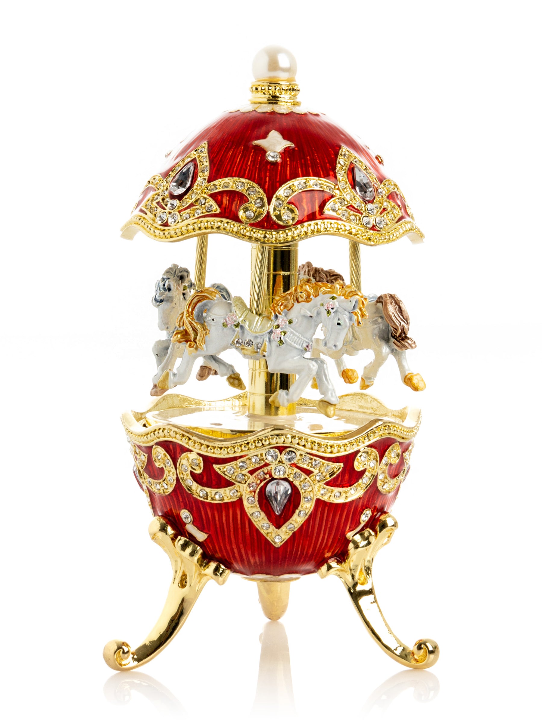Keren Kopal Red Wind up Horse Carousel Faberge Style Egg