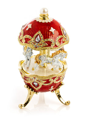 Keren Kopal Red Wind up Horse Carousel Faberge Style Egg