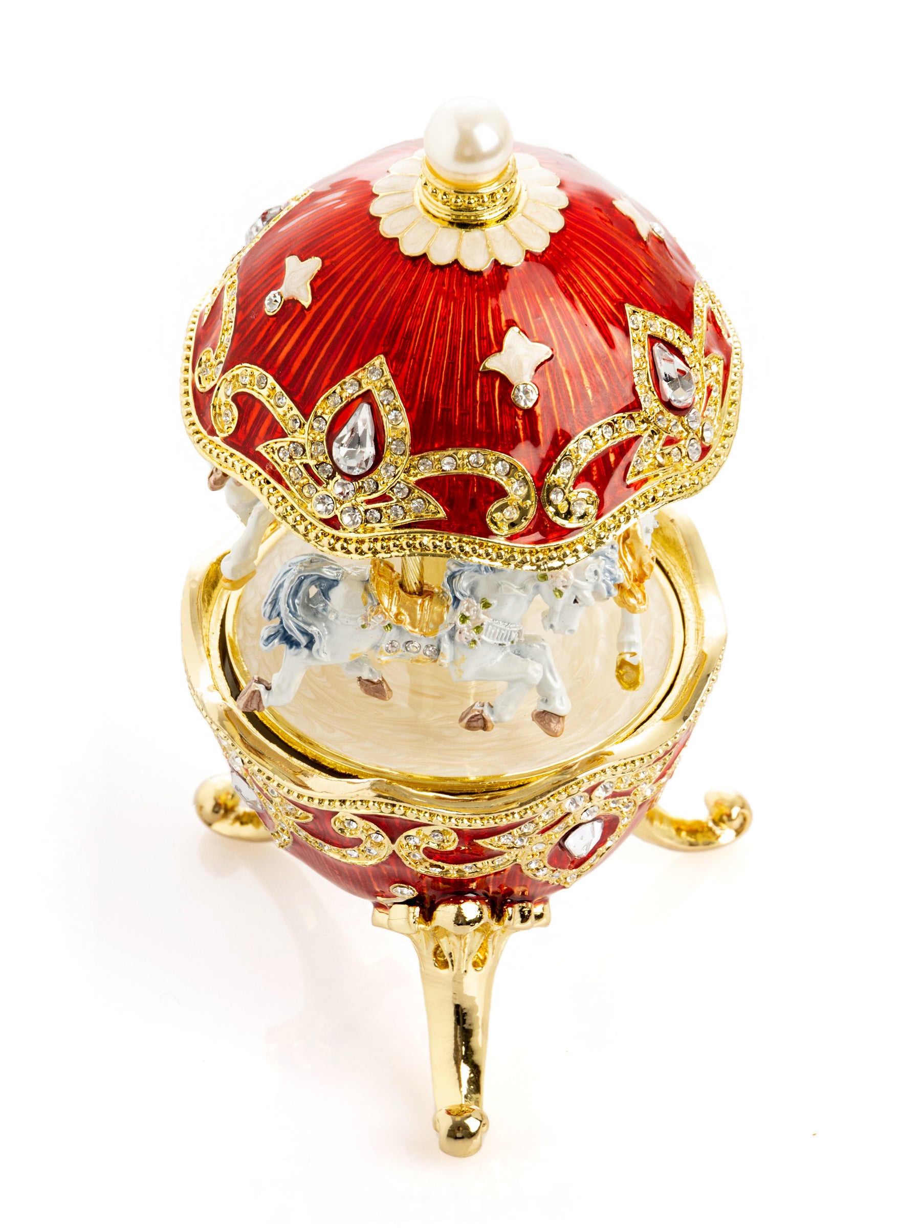 Keren Kopal Red Wind up Horse Carousel Faberge Style Egg