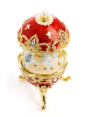 Keren Kopal Red Wind up Horse Carousel Faberge Style Egg