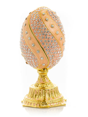 Keren Kopal Spiral Salmon Pink Faberge Egg with Flowers Bouquet