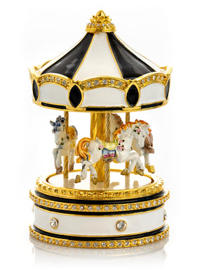 Black Musical Carousel with Spinning Royal Horses