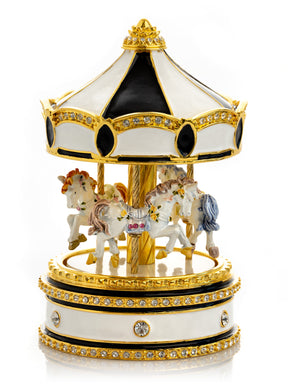Black Musical Carousel with Spinning Royal Horses