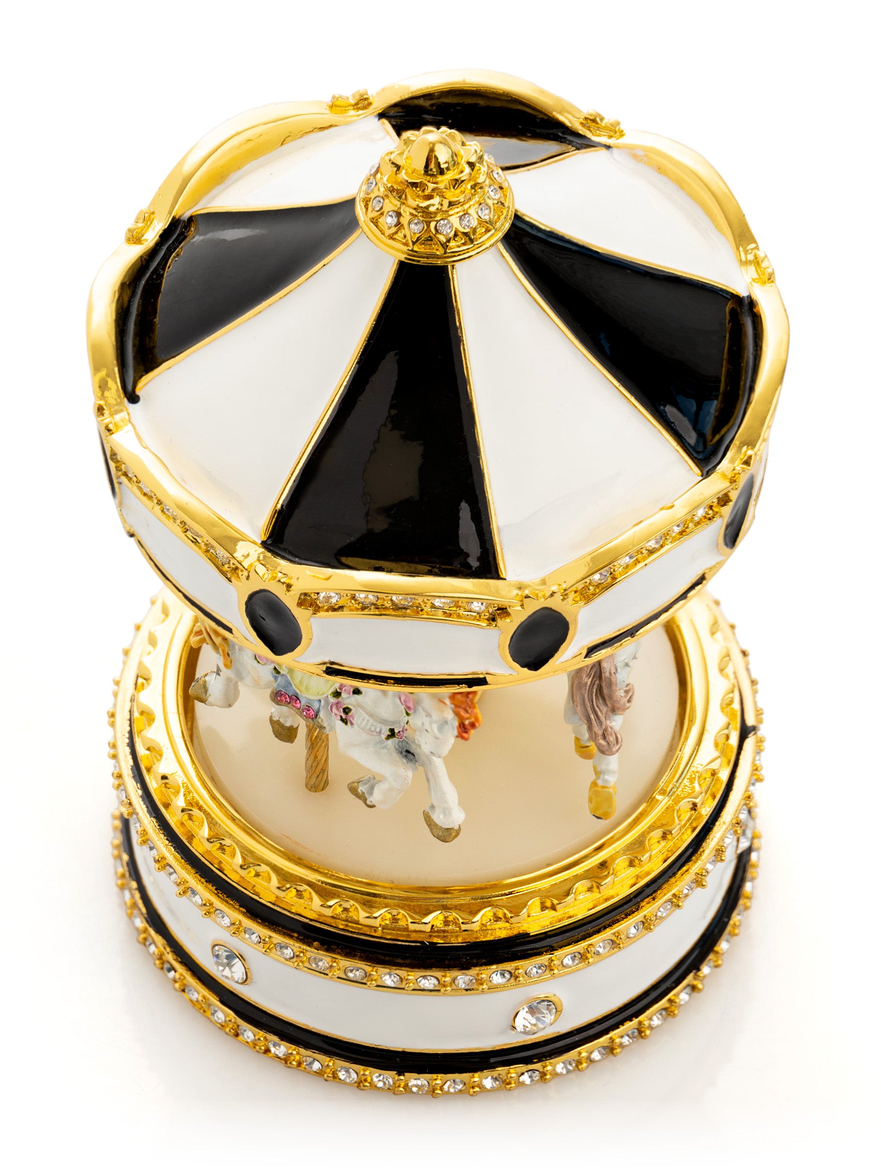 Black Musical Carousel with Spinning Royal Horses