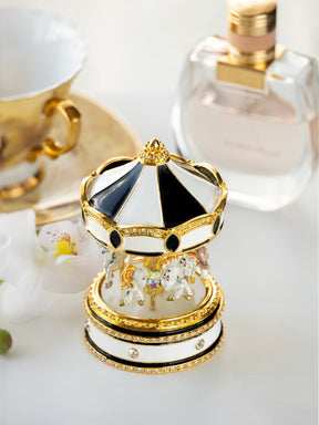 Black Musical Carousel with Spinning Royal Horses