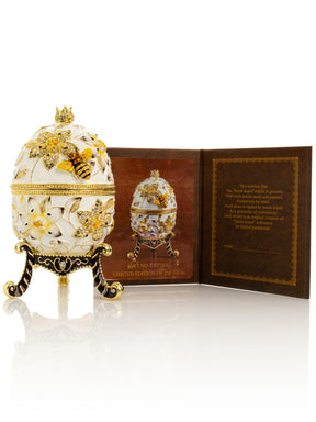 Keren Kopal White Faberge Egg with Bees and Flowers