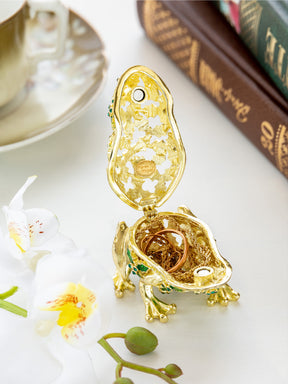 Keren Kopal Gold & Green Frog Trinket Box