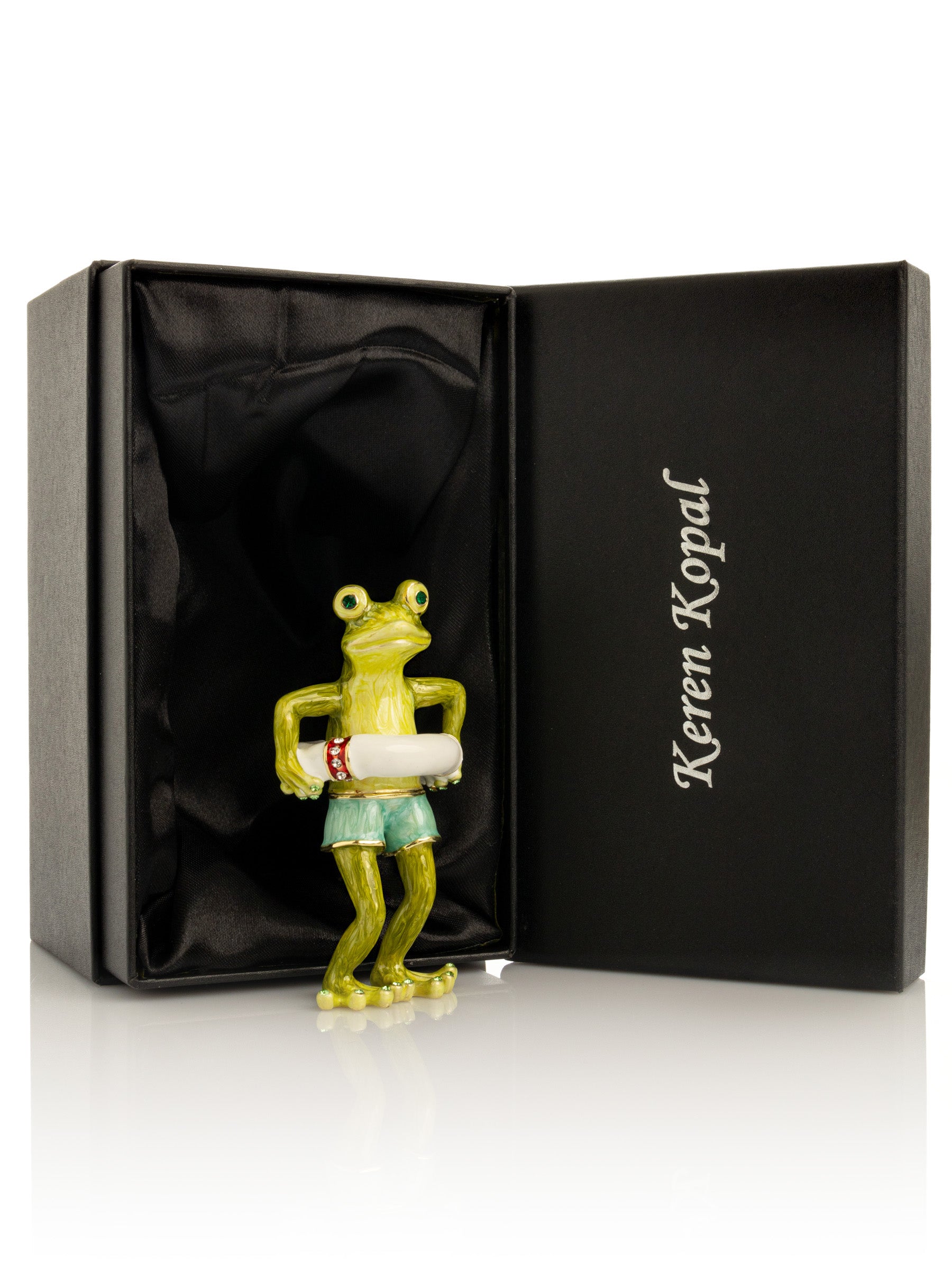 Keren Kopal Green Frog in Swim Trunks Trinket Box