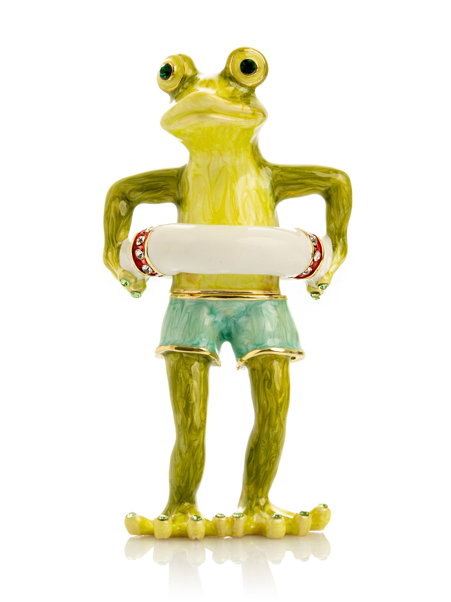 Keren Kopal Green Frog in Swim Trunks Trinket Box