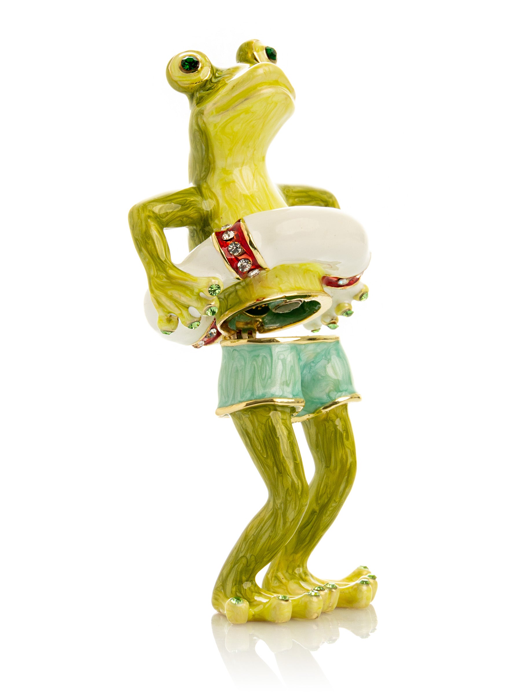Keren Kopal Green Frog in Swim Trunks Trinket Box