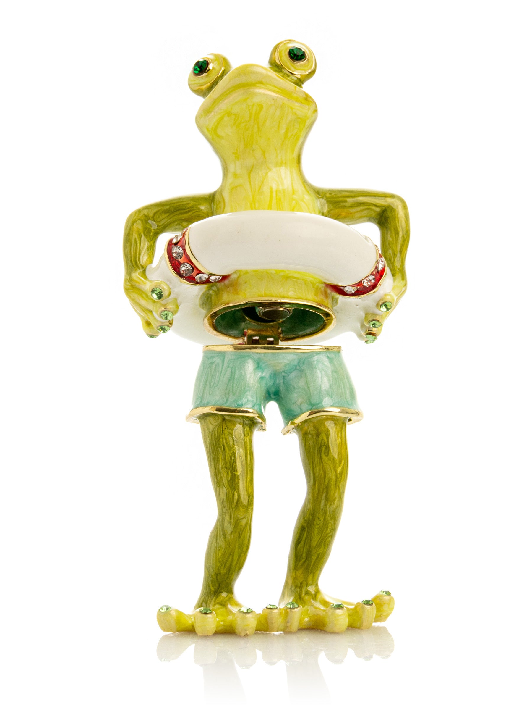 Keren Kopal Green Frog in Swim Trunks Trinket Box