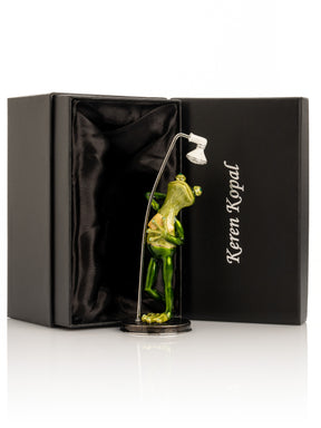 Keren Kopal Green Frog in Shower Faberge Style Trinket Box