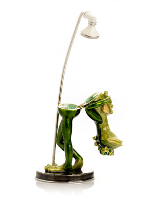 Keren Kopal Green Frog in Shower Faberge Style Trinket Box