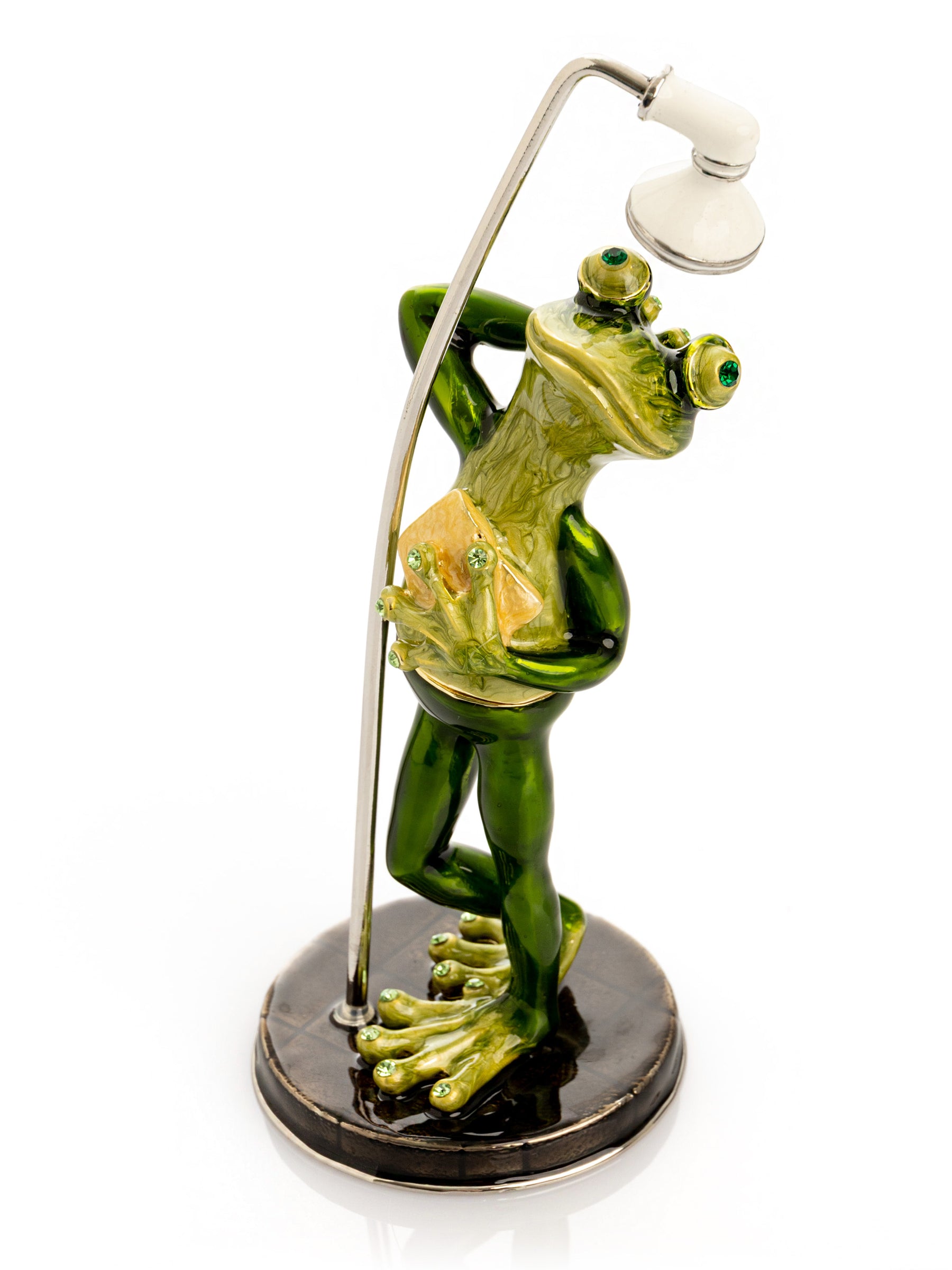 Keren Kopal Green Frog in Shower Faberge Style Trinket Box
