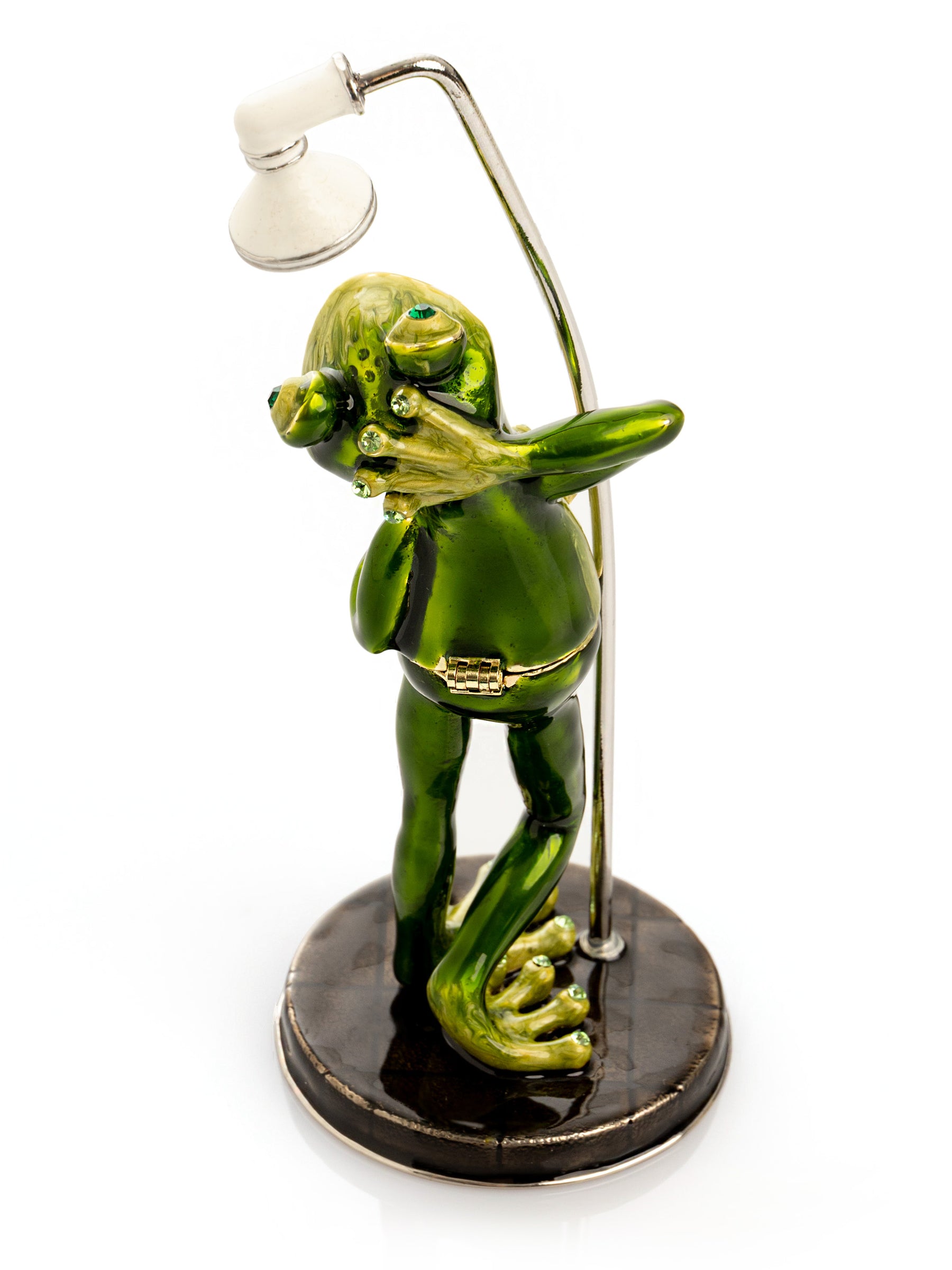 Keren Kopal Green Frog in Shower Faberge Style Trinket Box