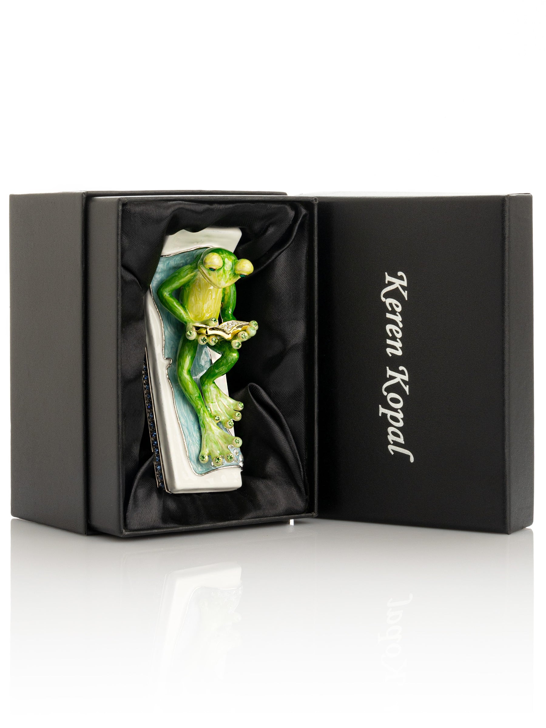 Keren Kopal Relaxing Frog Reading a book on Sun Lounger Trinket Box