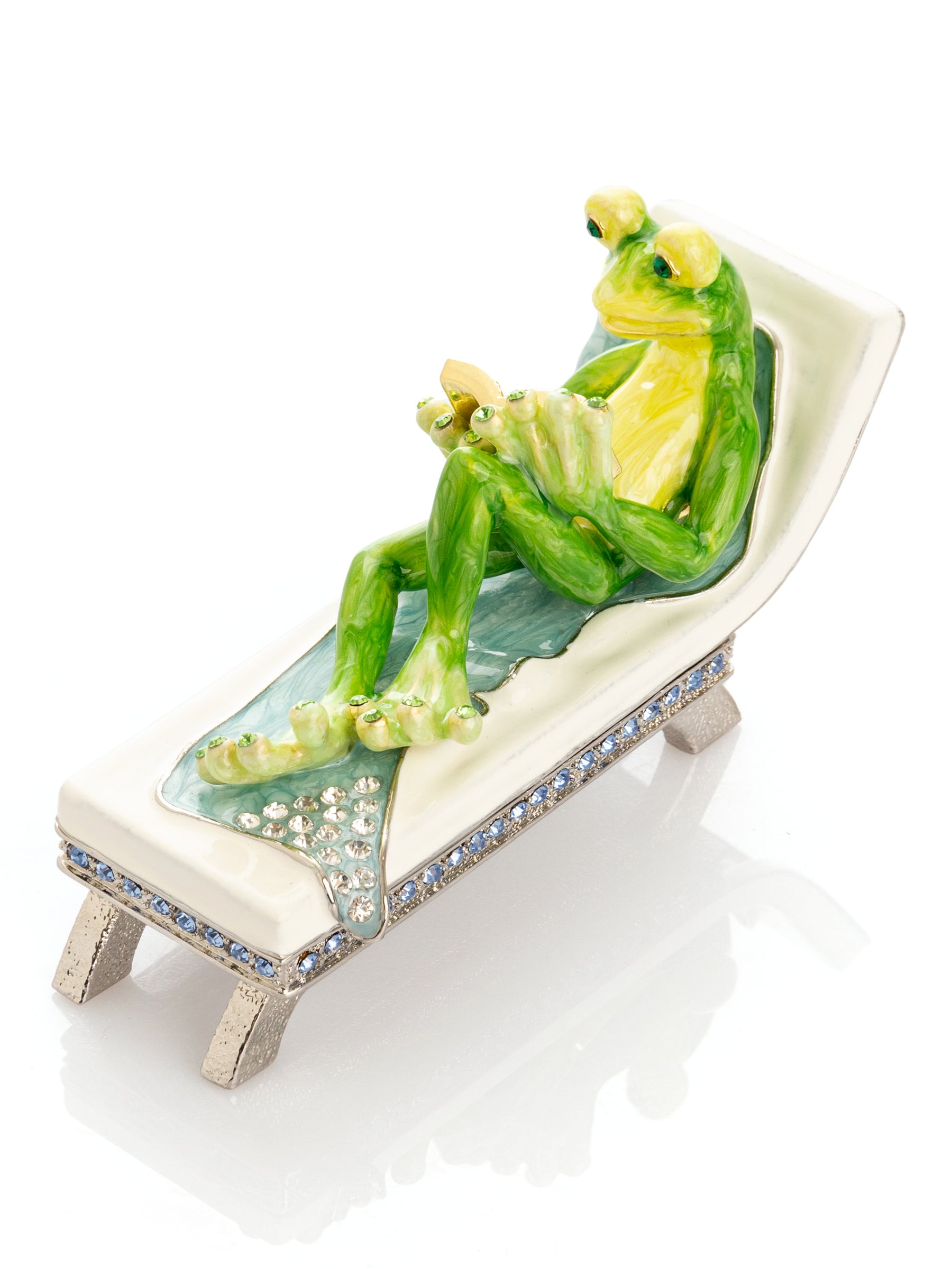 Keren Kopal Relaxing Frog Reading a book on Sun Lounger Trinket Box