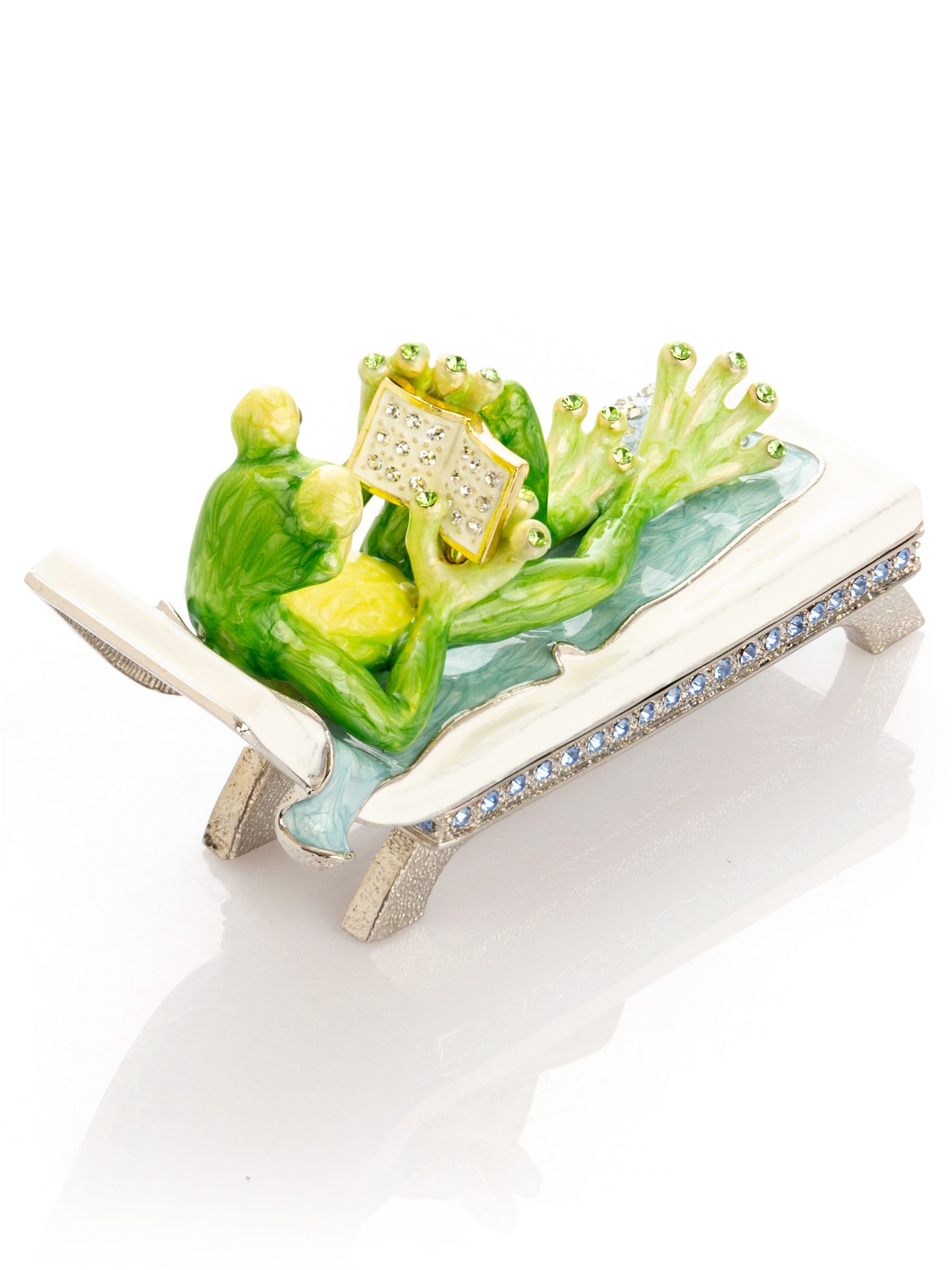 Keren Kopal Relaxing Frog Reading a book on Sun Lounger Trinket Box