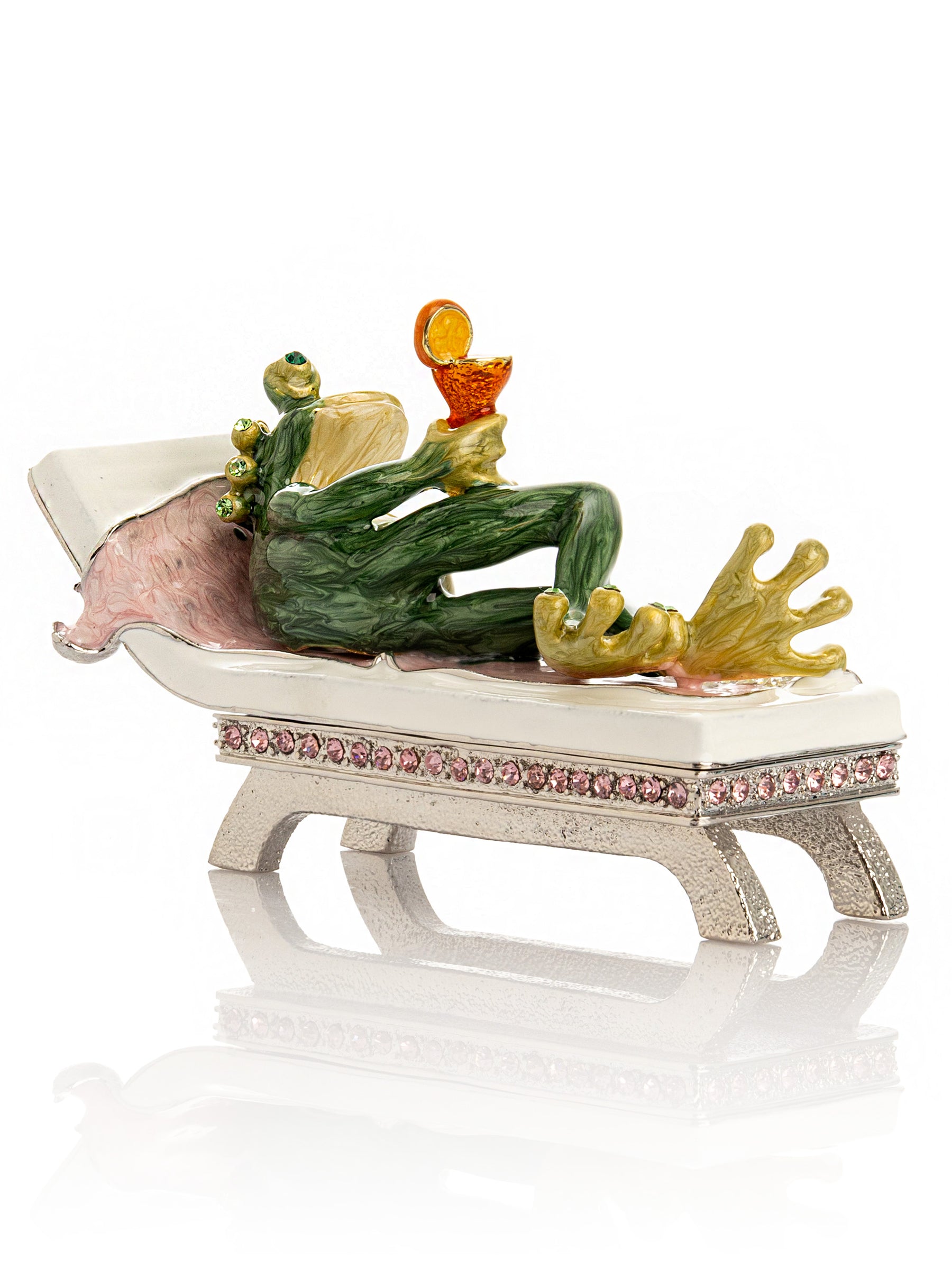 Keren Kopal Green Reclining Frog with Cocktail Trinket Box