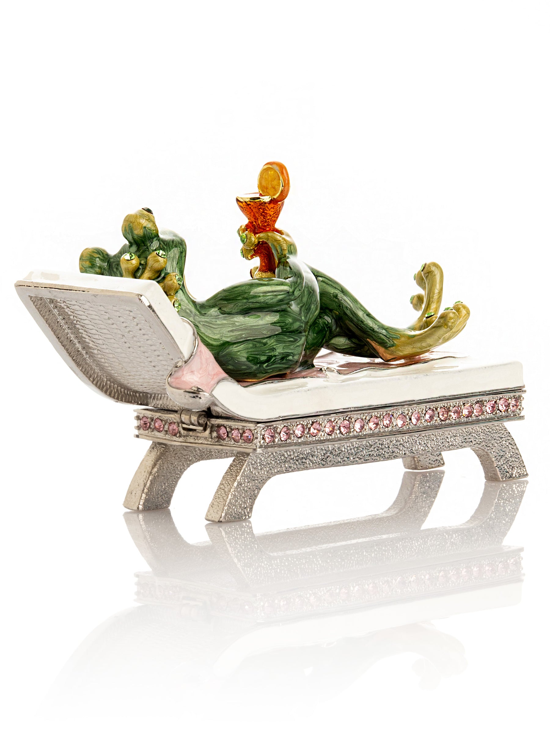 Keren Kopal Green Reclining Frog with Cocktail Trinket Box