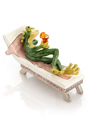 Keren Kopal Green Reclining Frog with Cocktail Trinket Box