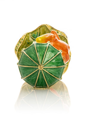 Keren Kopal Rainy Day Orange Frog with Umbrella Trinket Box